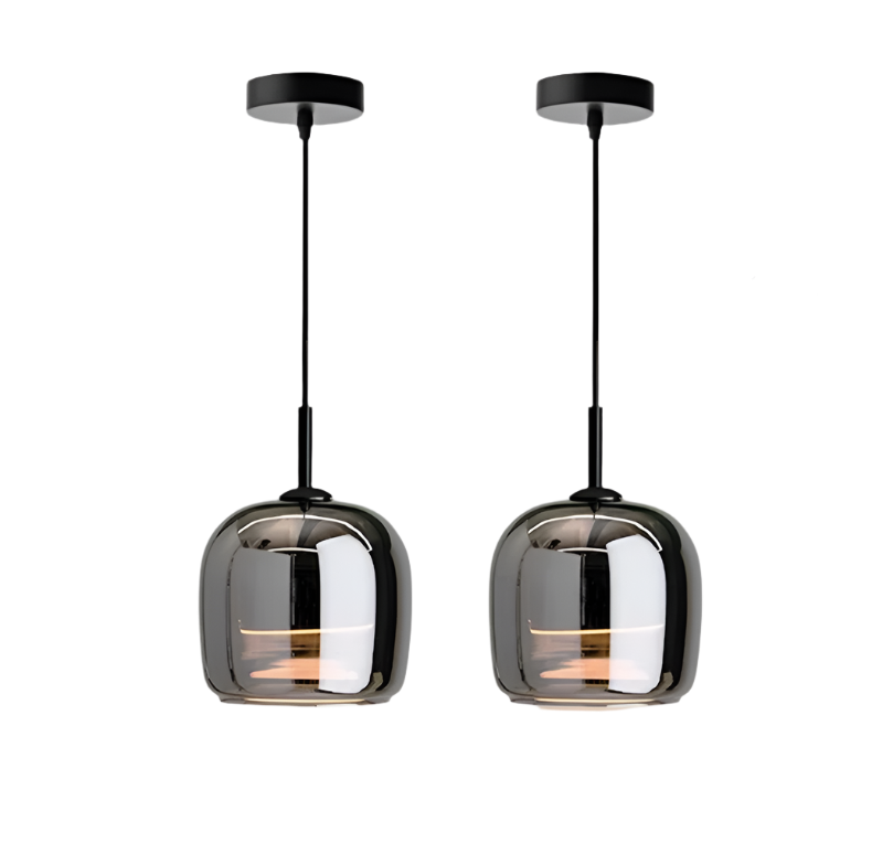 NordGlas: Lampada a sospensione in vetro nero dal design nordico – Moderno lampadario LED