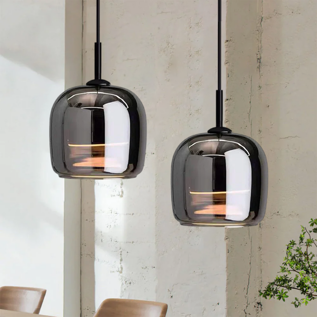 NordGlas: Lampada a sospensione in vetro nero dal design nordico – Moderno lampadario LED