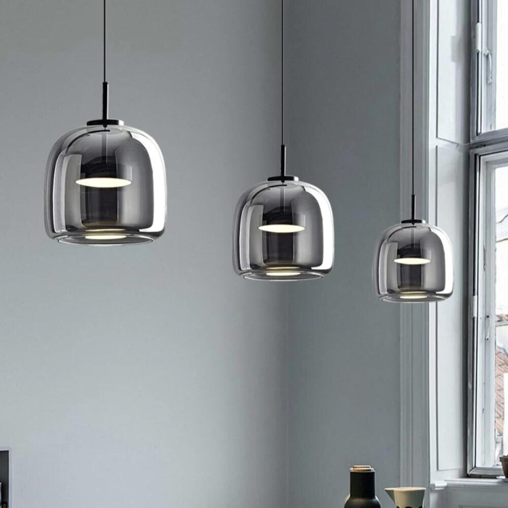 NordGlas: Lampada a sospensione in vetro nero dal design nordico – Moderno lampadario LED