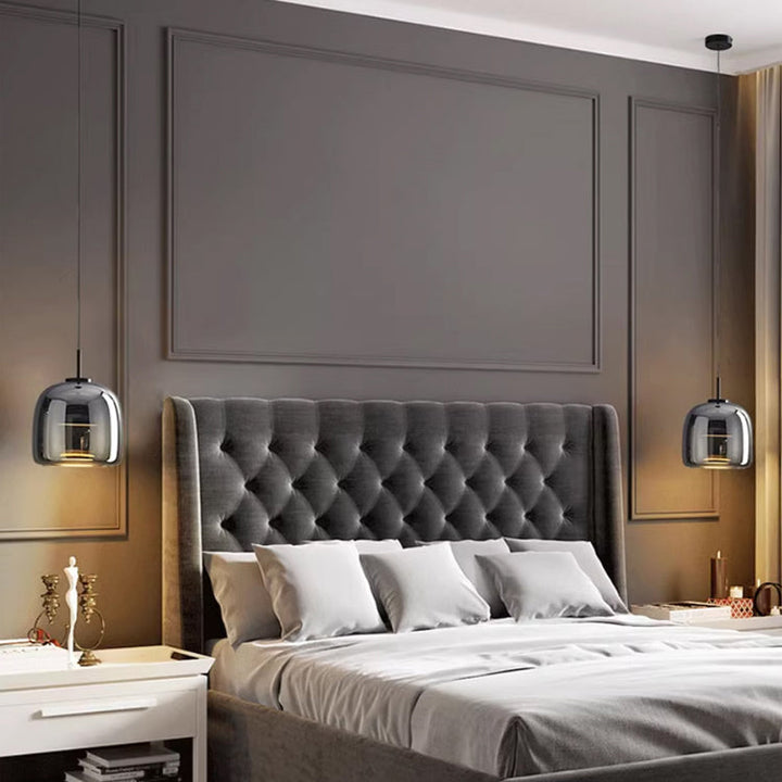 NordGlas: Lampada a sospensione in vetro nero dal design nordico – Moderno lampadario LED