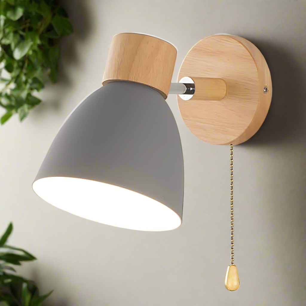 NordLuma: Applique Scandinava in Legno e Metallo – Lampada a Muro LED con Interruttore a Cordino per Camera da Letto e Corridoio