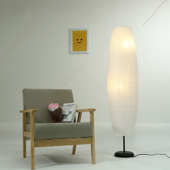 NordSäule: Lampada da terra moderna con paralume in carta di cotone e telaio in metallo, 2 fiamme LED – ideale per soggiorni e stanze di lettura