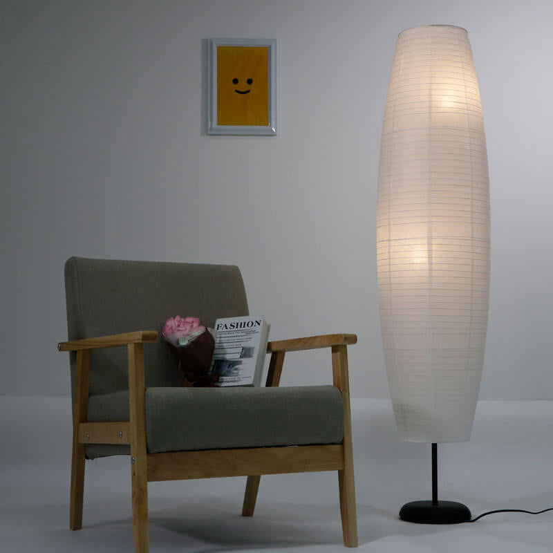 NordSäule: Lampada da terra moderna con paralume in carta di cotone e telaio in metallo, 2 fiamme LED – ideale per soggiorni e stanze di lettura