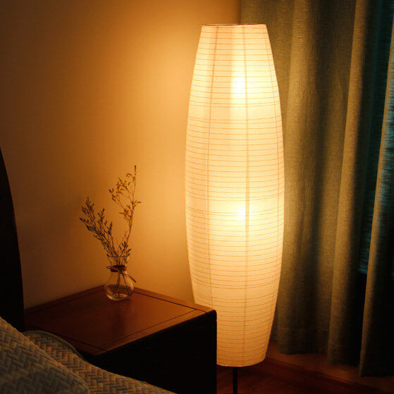 NordSäule: Lampada da terra moderna con paralume in carta di cotone e telaio in metallo, 2 fiamme LED – ideale per soggiorni e stanze di lettura