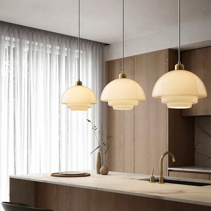 NordWeiß: Lampada a sospensione in vetro scandinavo – Lampada a sospensione in vetro opalino rotonda per sala da pranzo e soggiorno