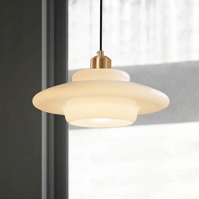 NordWeiß: Lampada a sospensione in vetro scandinavo – Lampada a sospensione in vetro opalino rotonda per sala da pranzo e soggiorno