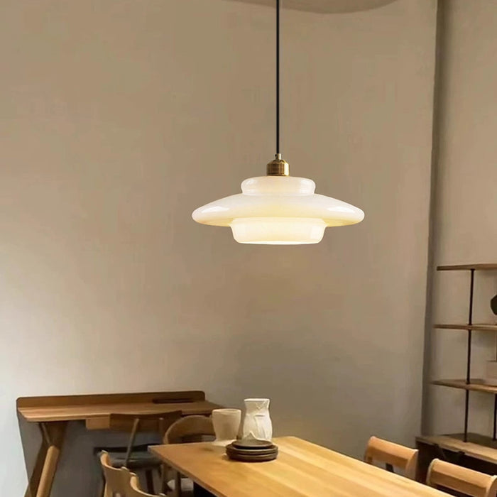 NordWeiß: Lampada a sospensione in vetro scandinavo – Lampada a sospensione in vetro opalino rotonda per sala da pranzo e soggiorno