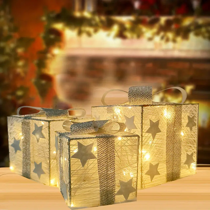 NordiGlow: Set di 3 Scatole Regalo LED – Decorazioni Natalizie Illuminate per Interni ed Esterni