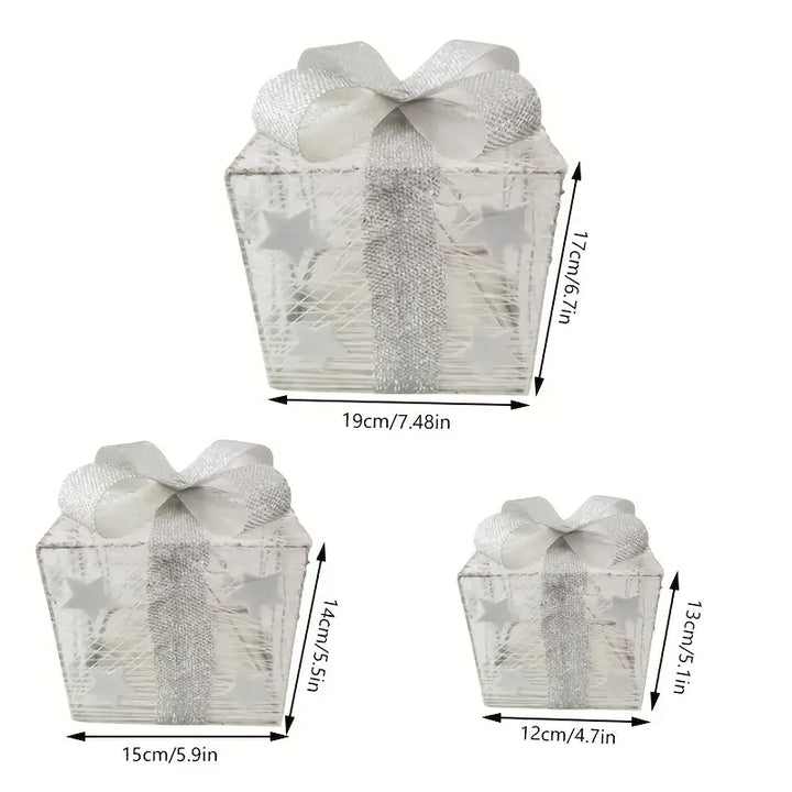 NordiGlow: Set di 3 Scatole Regalo LED – Decorazioni Natalizie Illuminate per Interni ed Esterni