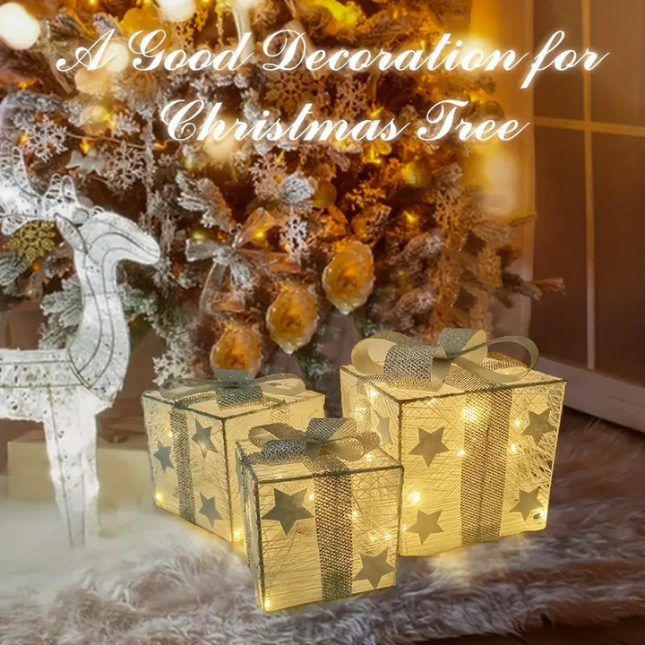NordiGlow: Set di 3 Scatole Regalo LED – Decorazioni Natalizie Illuminate per Interni ed Esterni