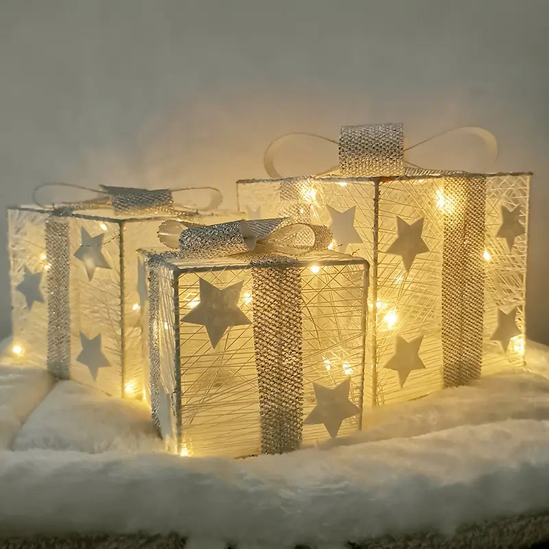 NordiGlow: Set di 3 Scatole Regalo LED – Decorazioni Natalizie Illuminate per Interni ed Esterni