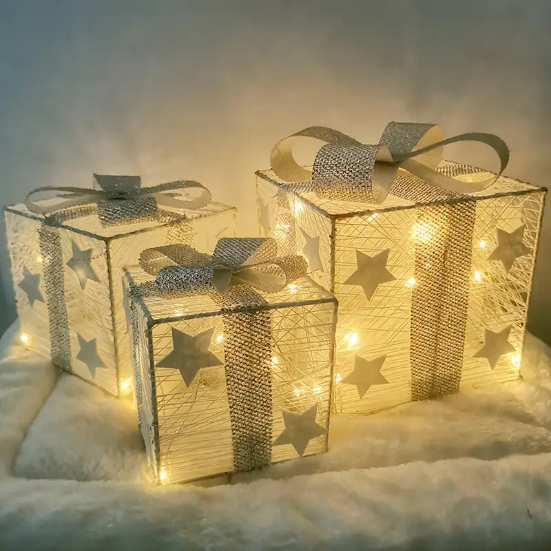 NordiGlow: Set di 3 Scatole Regalo LED – Decorazioni Natalizie Illuminate per Interni ed Esterni