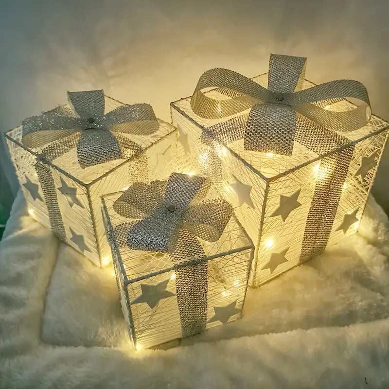 NordiGlow: Set di 3 Scatole Regalo LED – Decorazioni Natalizie Illuminate per Interni ed Esterni