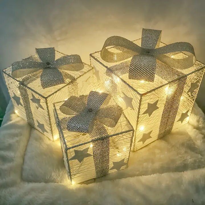 NordiGlow: Set di 3 Scatole Regalo LED – Decorazioni Natalizie Illuminate per Interni ed Esterni