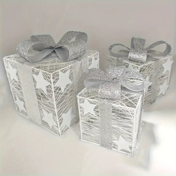 NordiGlow: Set di 3 Scatole Regalo LED – Decorazioni Natalizie Illuminate per Interni ed Esterni