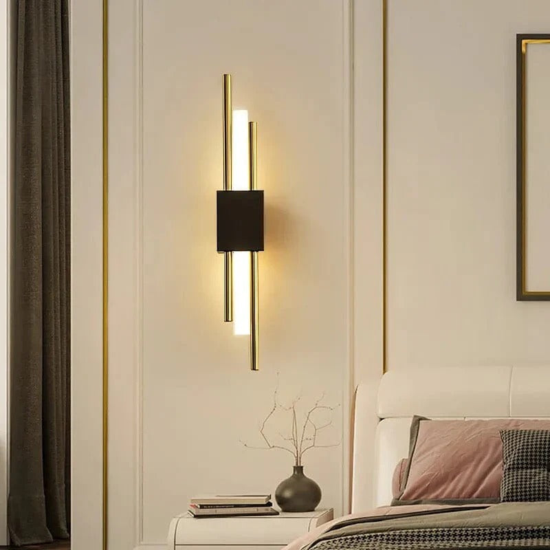 NordicGlanz: Applique LED nera moderna – design lussuoso con oro per soggiorno e sala da pranzo
