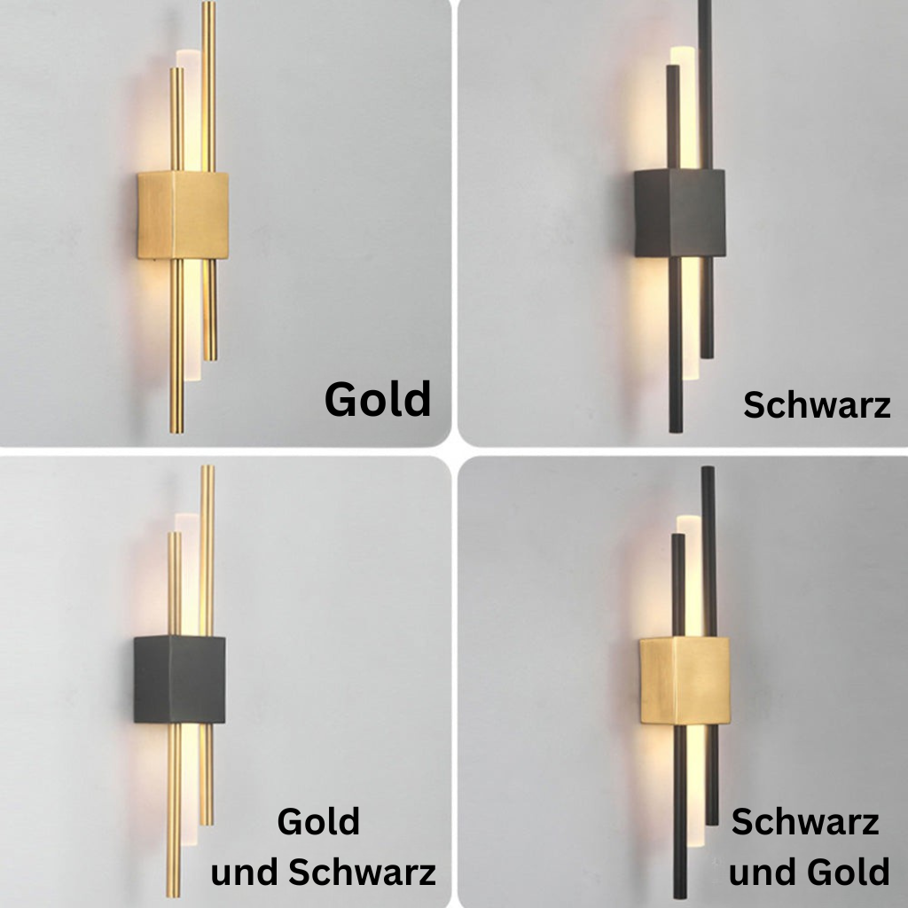 NordicGlanz: Applique LED nera moderna – design lussuoso con oro per soggiorno e sala da pranzo