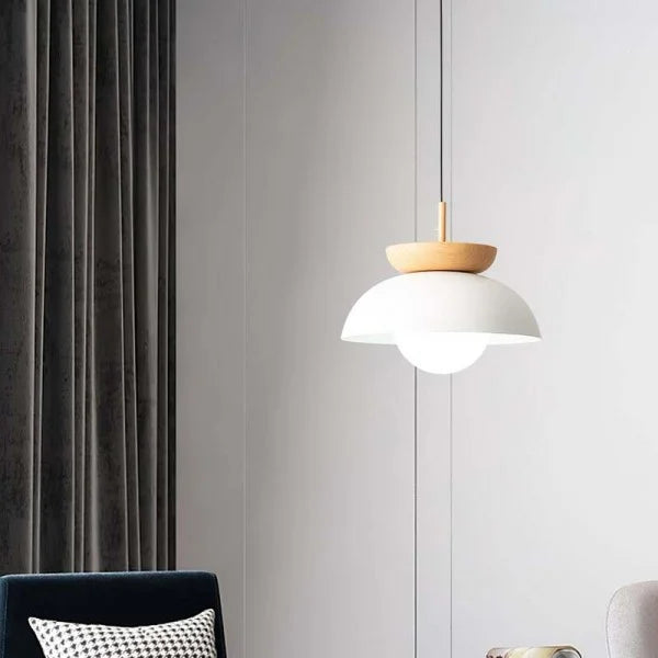 Nordiva: Lampada a sospensione in metallo e vetro con finitura in legno – per ambienti e uffici in stile scandinavo