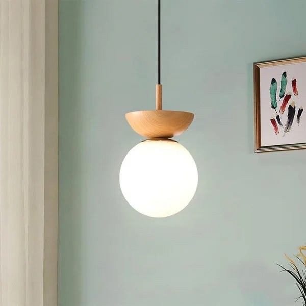 Nordiva: Lampada a sospensione in metallo e vetro con finitura in legno – per ambienti e uffici in stile scandinavo