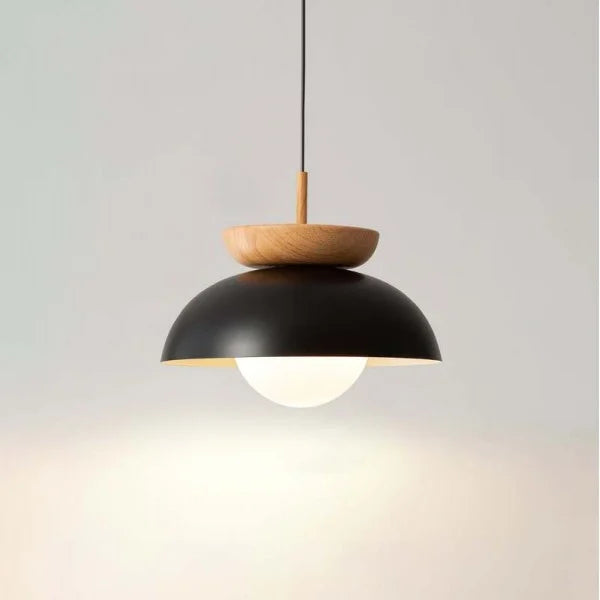 Nordiva: Lampada a sospensione in metallo e vetro con finitura in legno – per ambienti e uffici in stile scandinavo