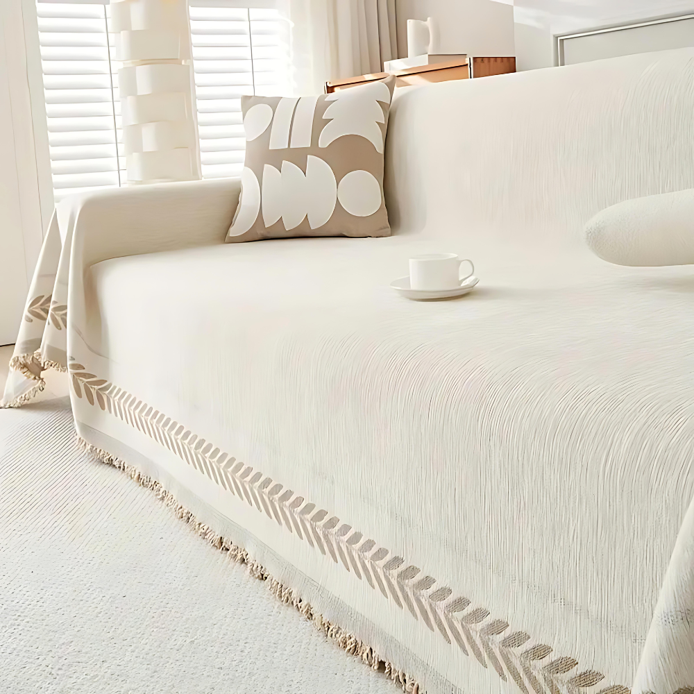 OasenRuhe: Copriletto in Chenille-Cotone con motivo Jacquard e frange rustiche – per divano e soggiorno