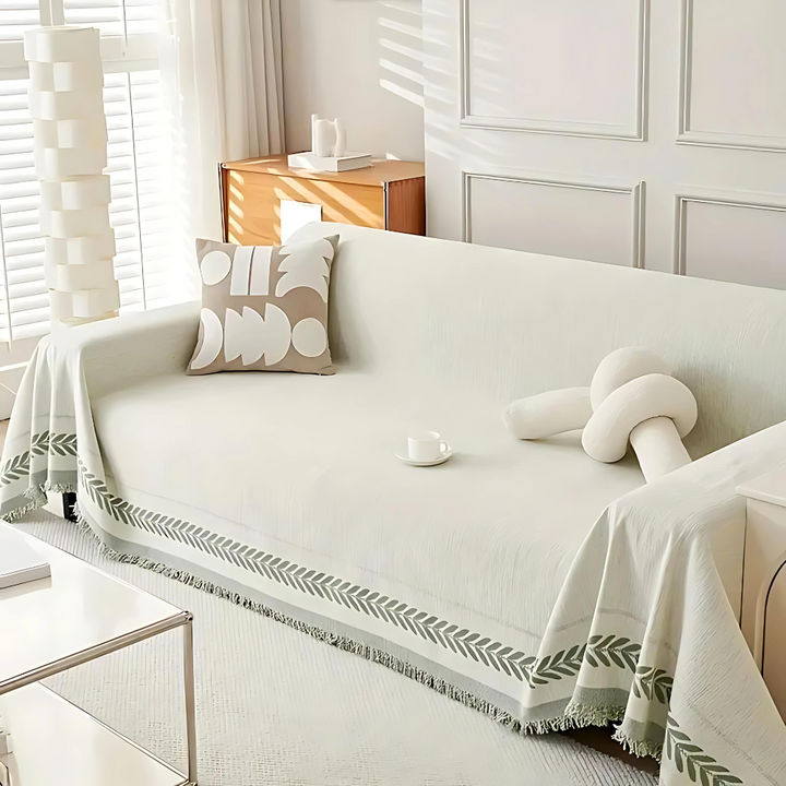 OasenRuhe: Copriletto in Chenille-Cotone con motivo Jacquard e frange rustiche – per divano e soggiorno