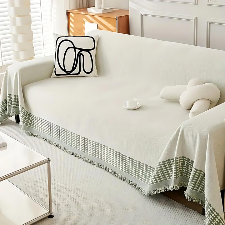 OasenRuhe: Copriletto in Chenille-Cotone con motivo Jacquard e frange rustiche – per divano e soggiorno