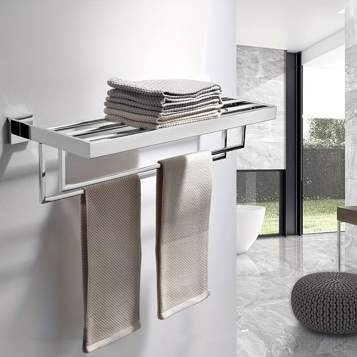 OberesRegal: Porta asciugamani per il bagno – supporto in metallo multifunzionale da parete con ripiano, decorativo e salvaspazio