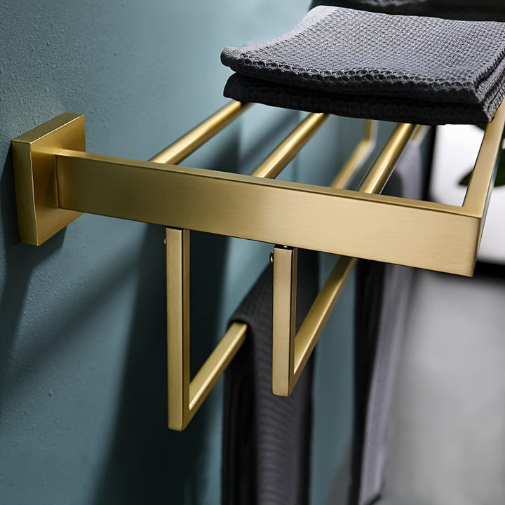 OberesRegal: Porta asciugamani per il bagno – supporto in metallo multifunzionale da parete con ripiano, decorativo e salvaspazio