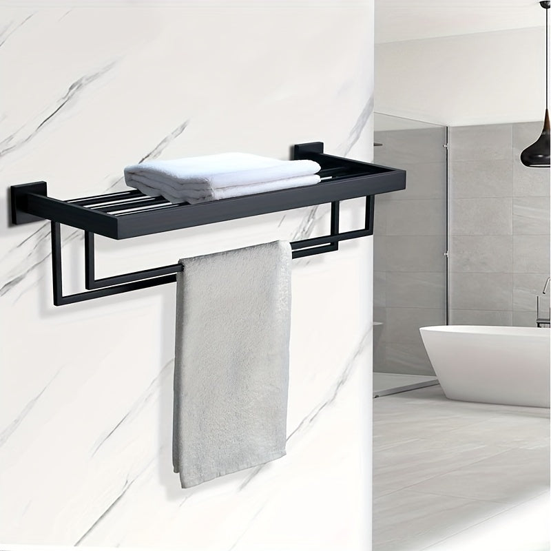 OberesRegal: Porta asciugamani per il bagno – supporto in metallo multifunzionale da parete con ripiano, decorativo e salvaspazio