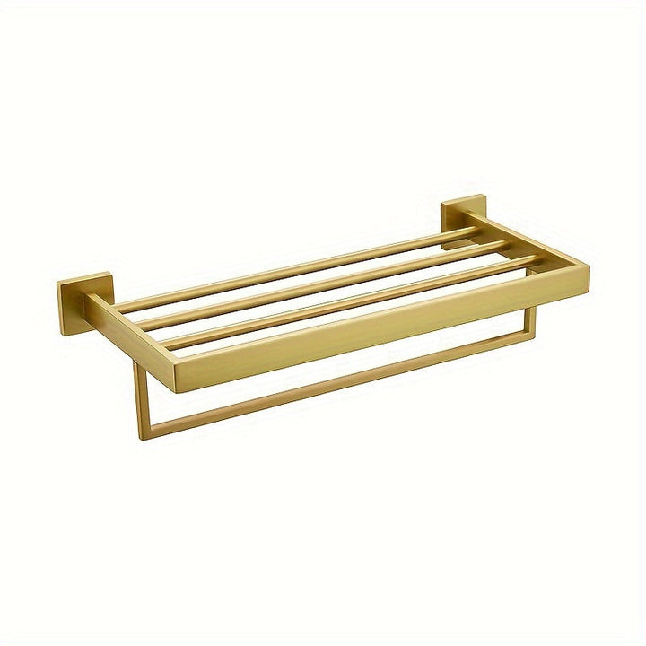 OberesRegal: Porta asciugamani per il bagno – supporto in metallo multifunzionale da parete con ripiano, decorativo e salvaspazio