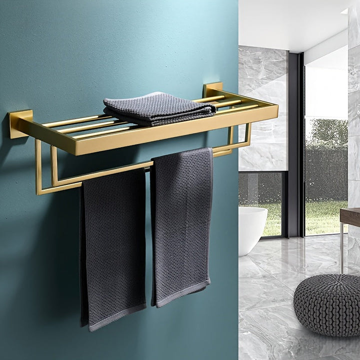 OberesRegal: Porta asciugamani per il bagno – supporto in metallo multifunzionale da parete con ripiano, decorativo e salvaspazio