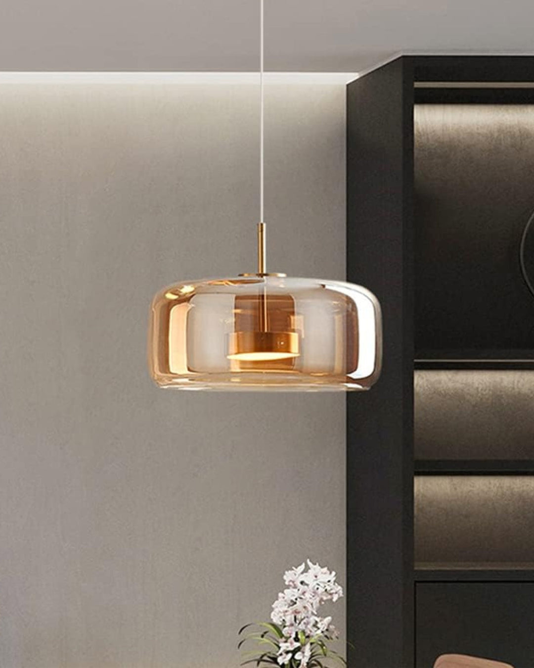 OmbraVetro: Lampada a sospensione di design in vetro fumé con luce LED bianco caldo – per soggiorno e zona pranzo
