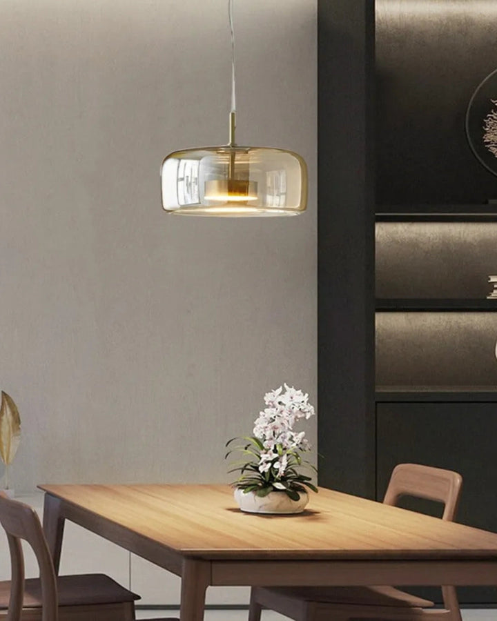 OmbraVetro: Lampada a sospensione di design in vetro fumé con luce LED bianco caldo – per soggiorno e zona pranzo