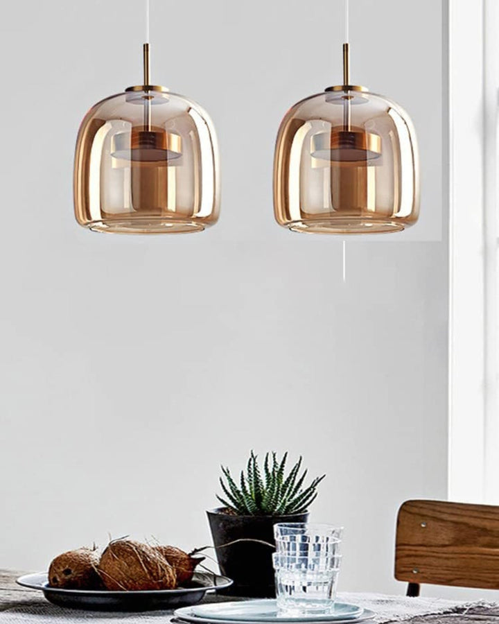 OmbraVetro: Lampada a sospensione di design in vetro fumé con luce LED bianco caldo – per soggiorno e zona pranzo
