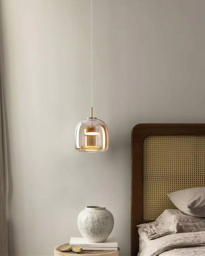 OmbraVetro: Lampada a sospensione di design in vetro fumé con luce LED bianco caldo – per soggiorno e zona pranzo