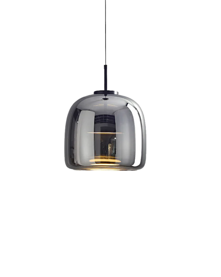 OmbraVetro: Lampada a sospensione di design in vetro fumé con luce LED bianco caldo – per soggiorno e zona pranzo