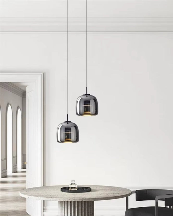 OmbraVetro: Lampada a sospensione di design in vetro fumé con luce LED bianco caldo – per soggiorno e zona pranzo
