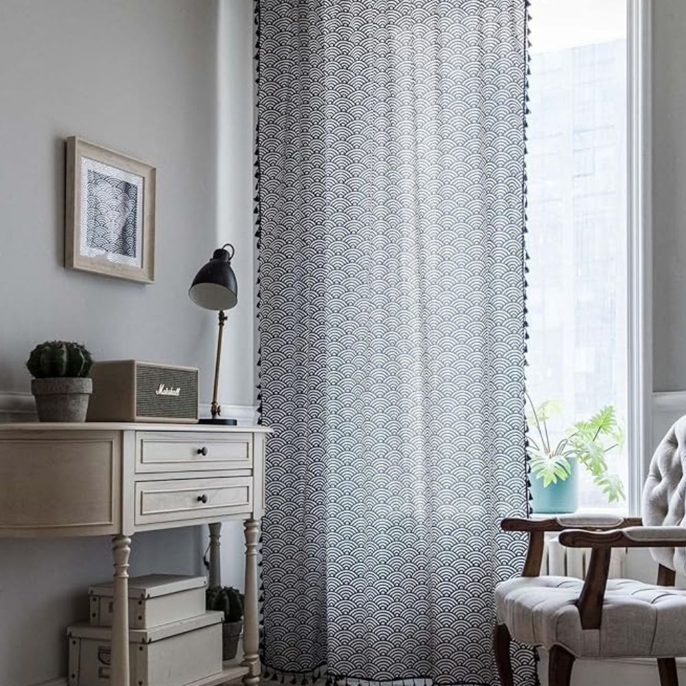 OzeanEleganz: Tenda in cotone con design a squame – elegante per aree notte e pranzo
