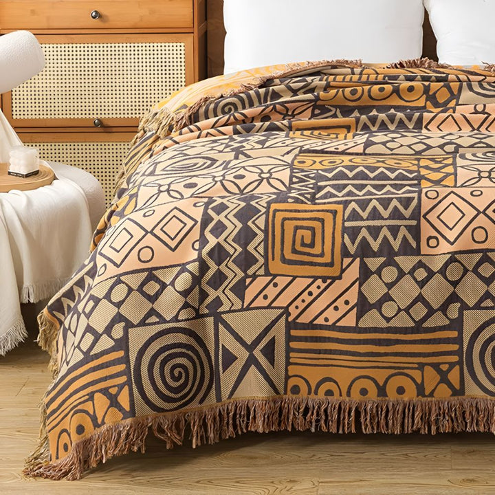 PatchworkFlair: Coperte in cotone con design tribale reversibile e look elegante – per camera da letto e soggiorno