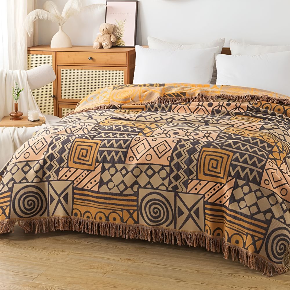 PatchworkFlair: Coperte in cotone con design tribale reversibile e look elegante – per camera da letto e soggiorno
