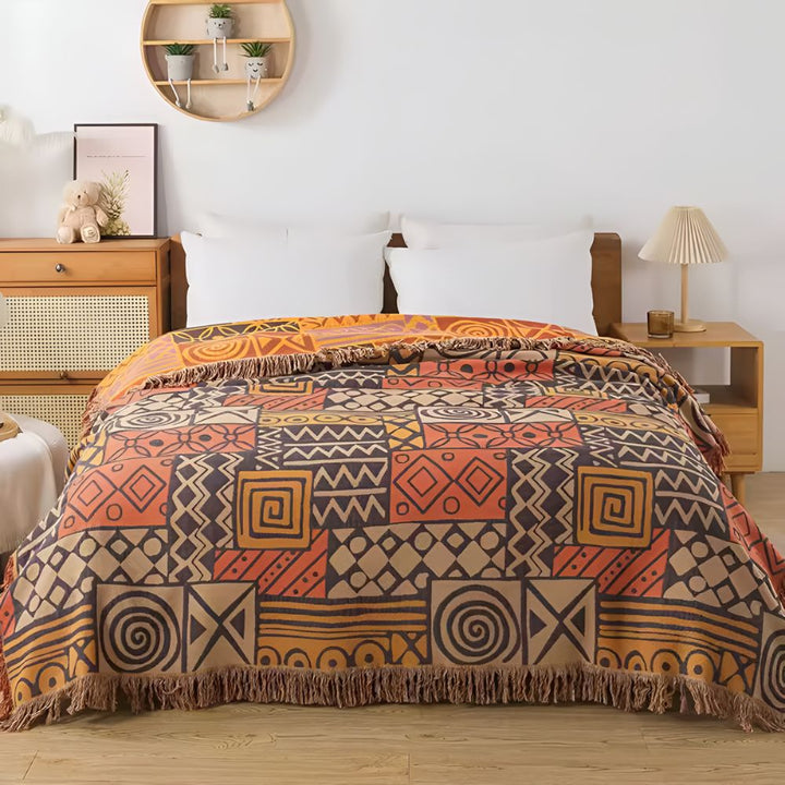 PatchworkFlair: Coperte in cotone con design tribale reversibile e look elegante – per camera da letto e soggiorno