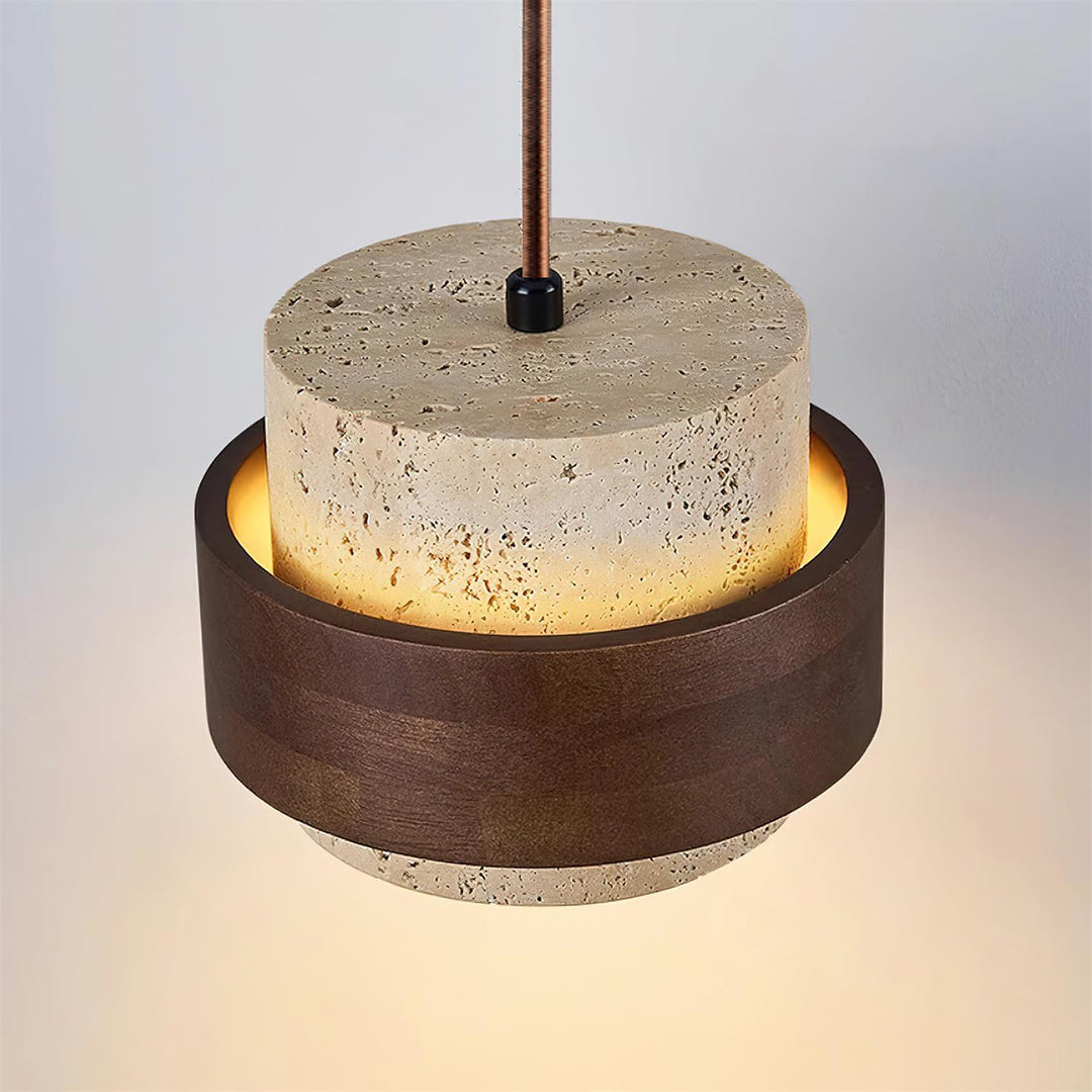 Perra: Lampada a sospensione in travertino e legno di noce – per sala da pranzo e soggiorno