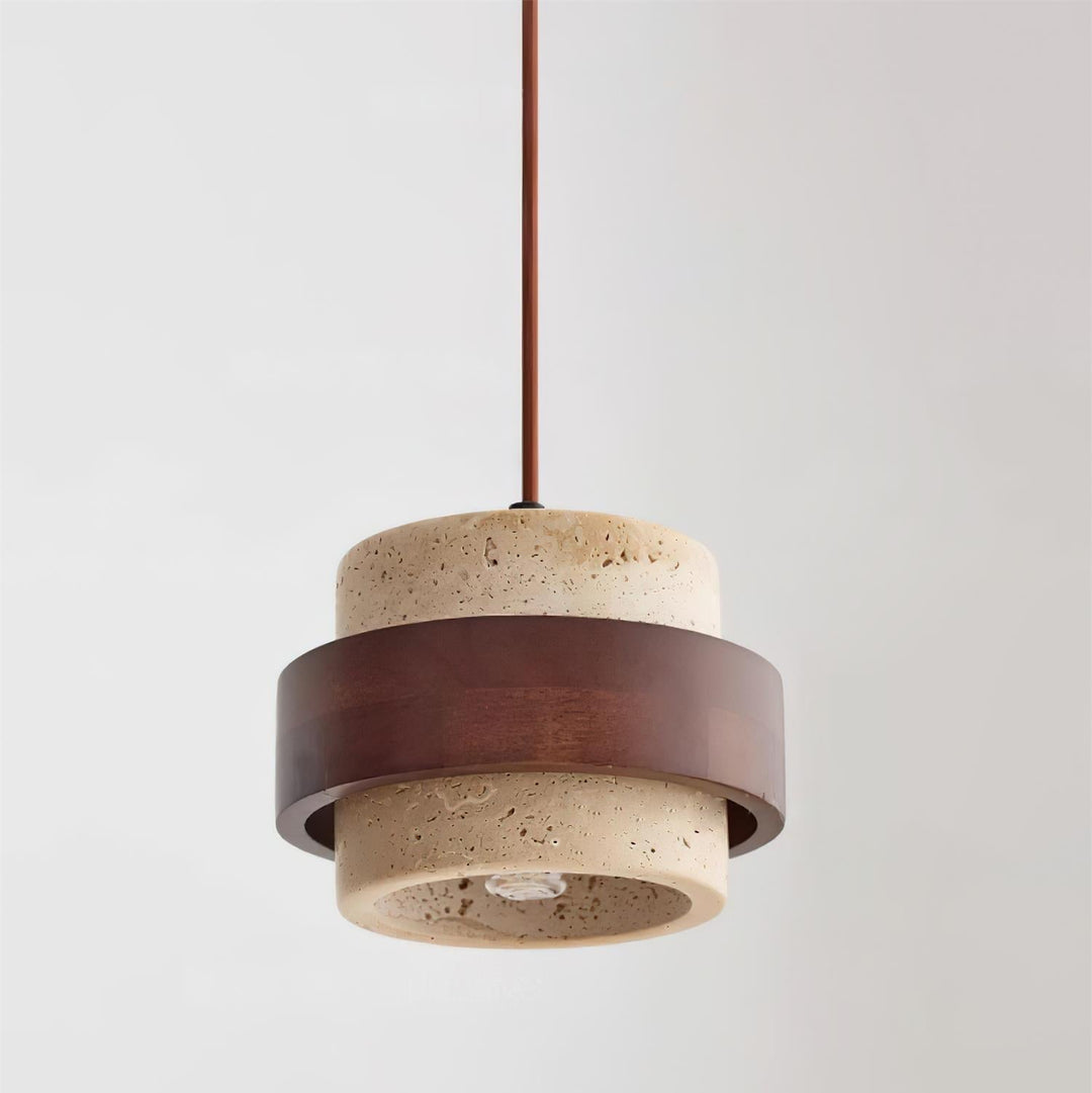 Perra: Lampada a sospensione in travertino e legno di noce – per sala da pranzo e soggiorno