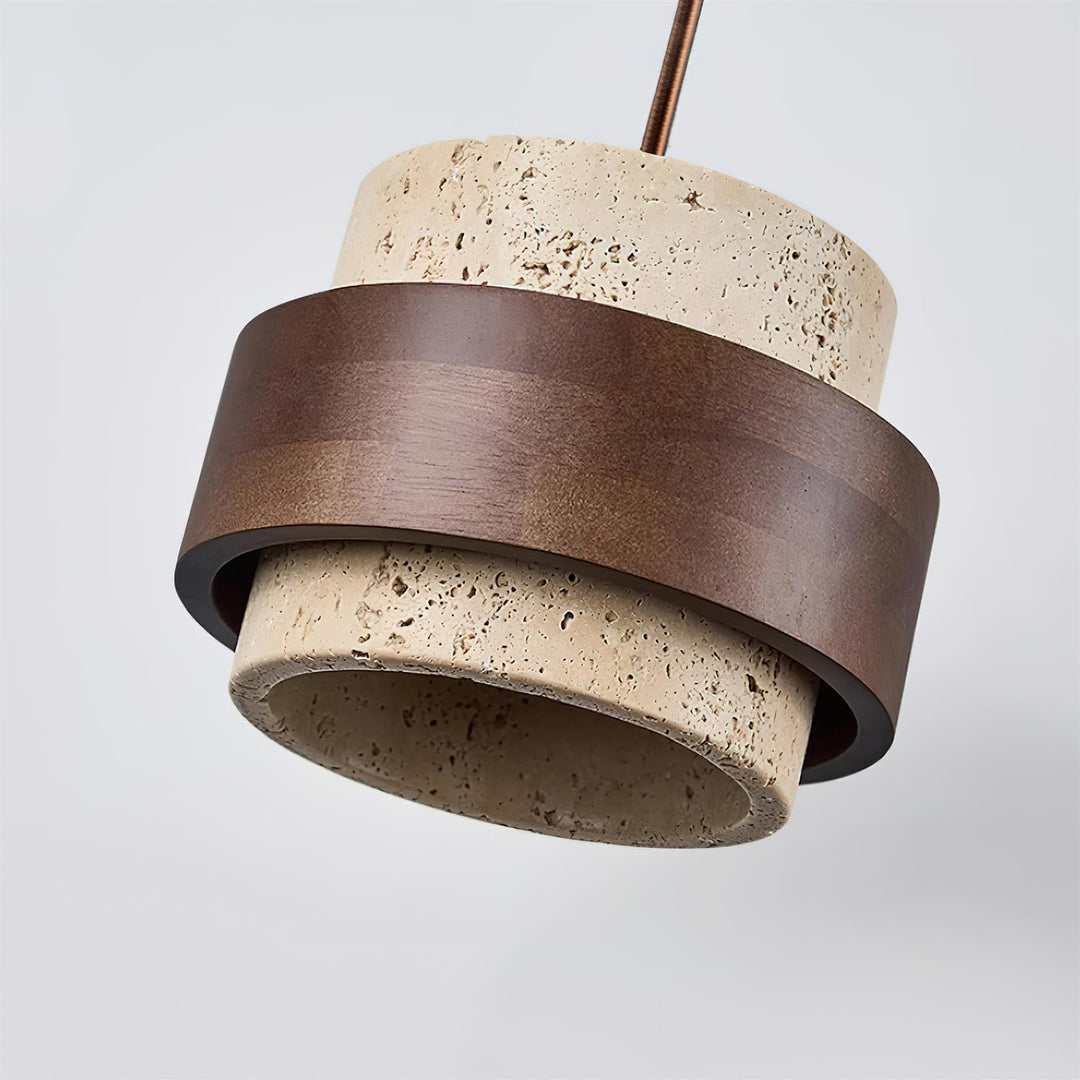Perra: Lampada a sospensione in travertino e legno di noce – per sala da pranzo e soggiorno