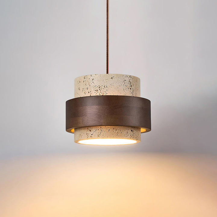 Perra: Lampada a sospensione in travertino e legno di noce – per sala da pranzo e soggiorno