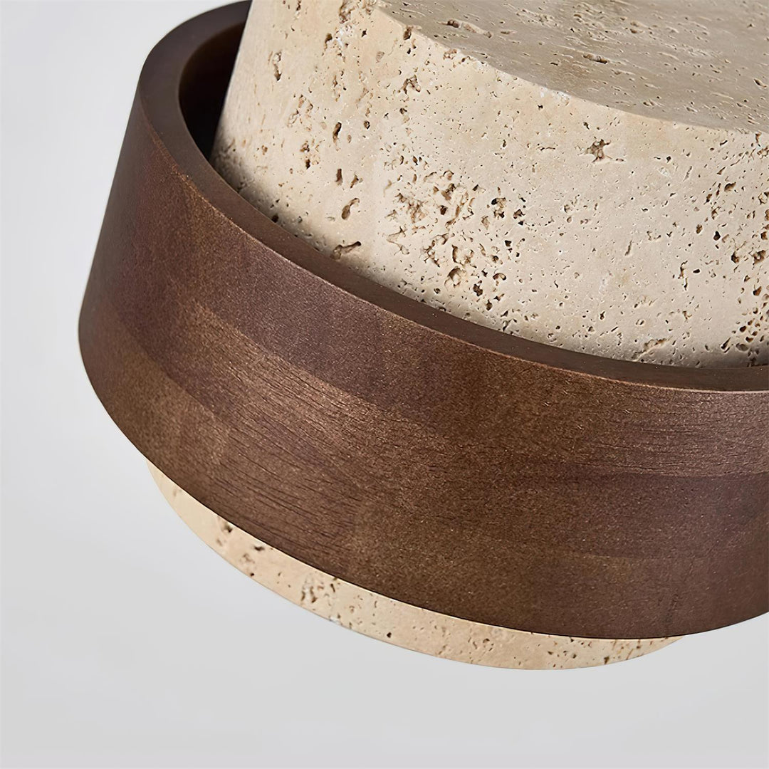 Perra: Lampada a sospensione in travertino e legno di noce – per sala da pranzo e soggiorno
