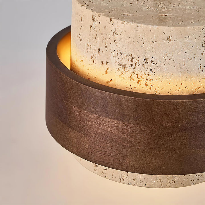Perra: Lampada a sospensione in travertino e legno di noce – per sala da pranzo e soggiorno