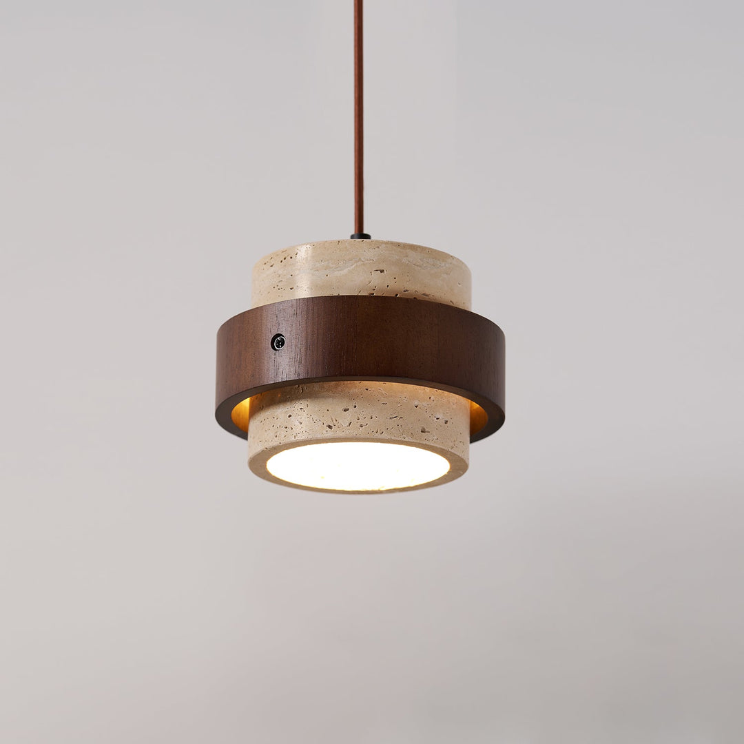 Perra: Lampada a sospensione in travertino e legno di noce – per sala da pranzo e soggiorno