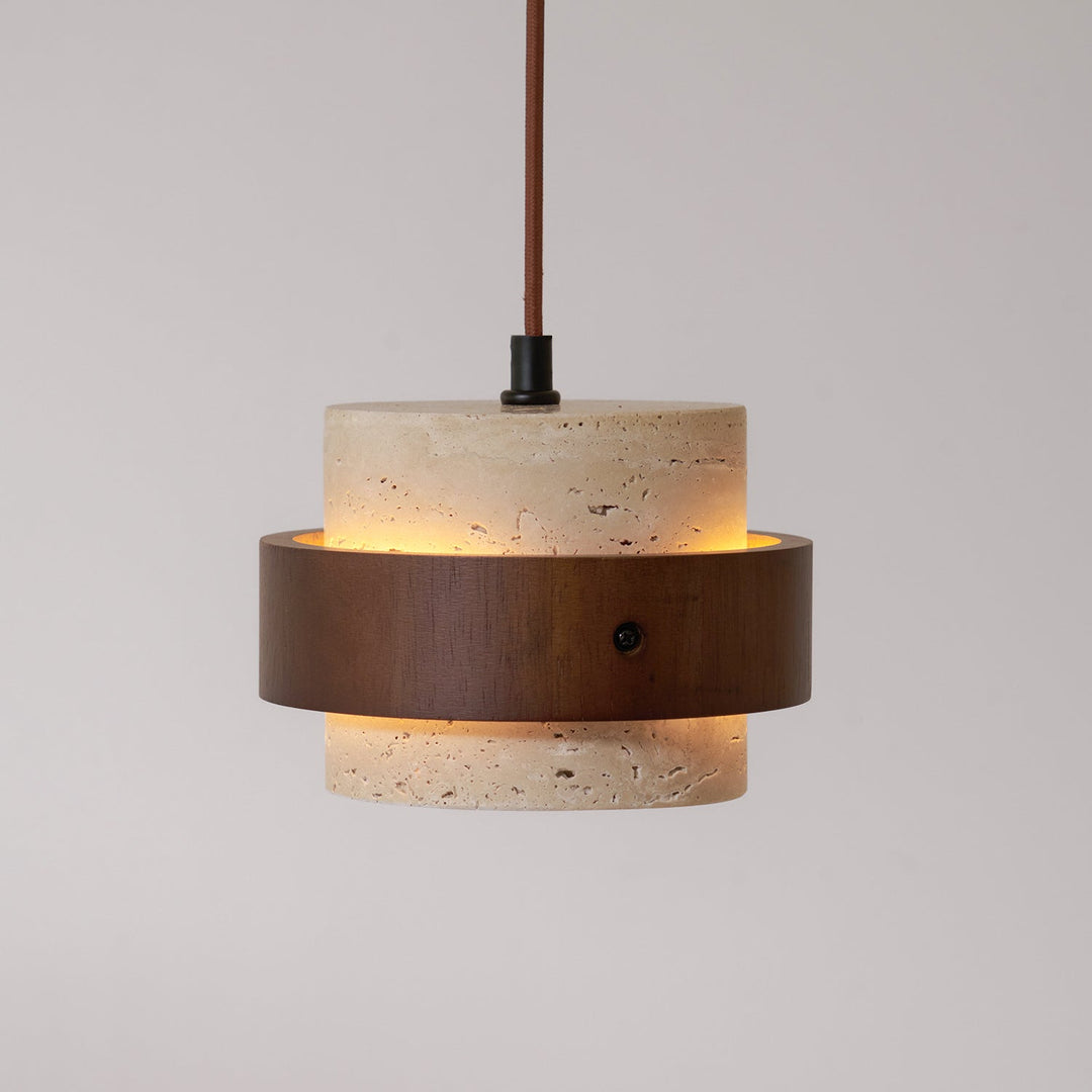Perra: Lampada a sospensione in travertino e legno di noce – per sala da pranzo e soggiorno
